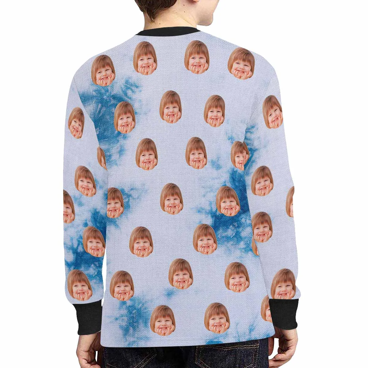 #7-16Y Custom Face Snowing Kids' Rib Cuff Long Sleeve T-shirt