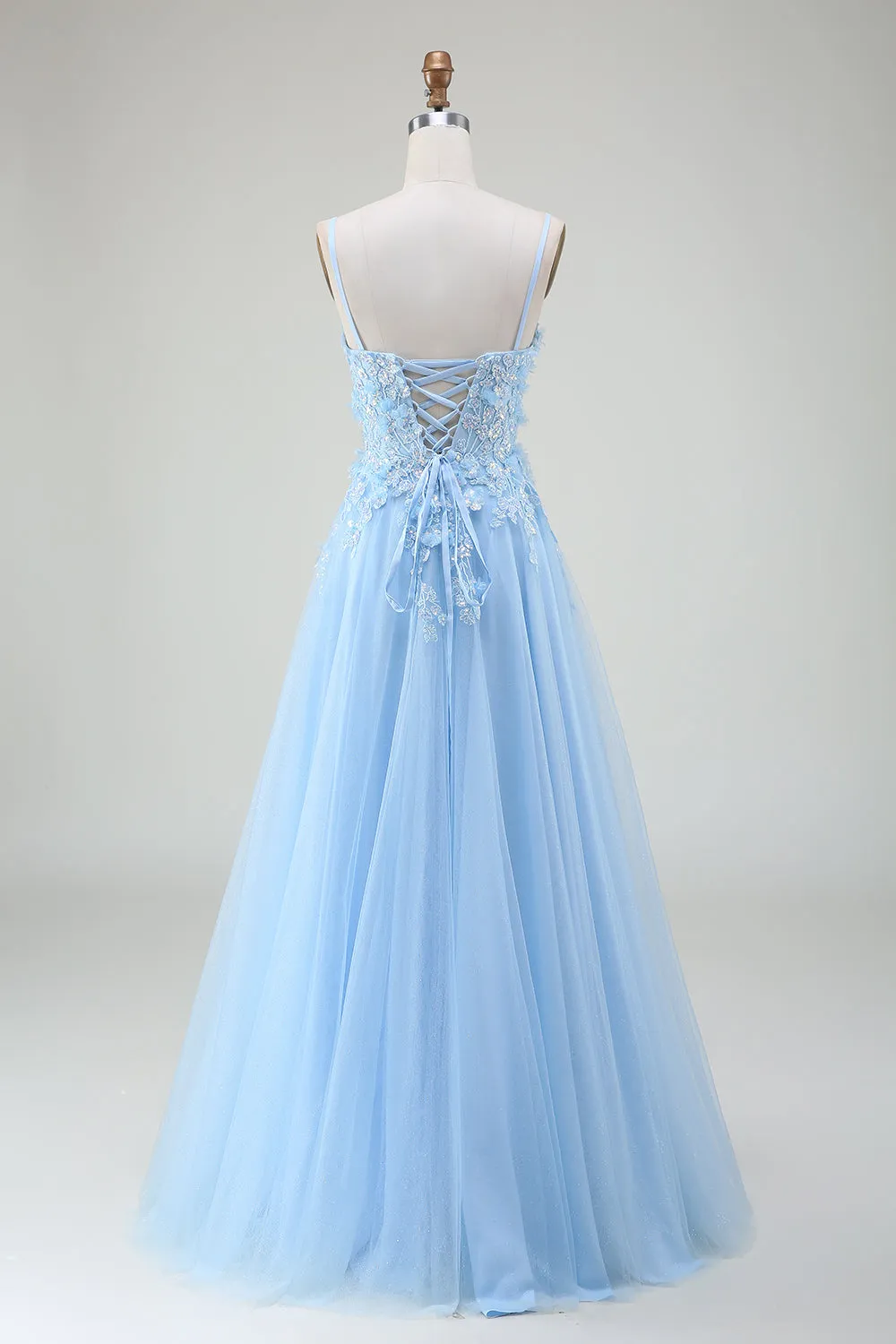 A-Line Light Blue Prom Dress with Appliques