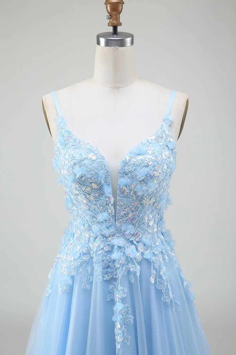 A-Line Light Blue Prom Dress with Appliques