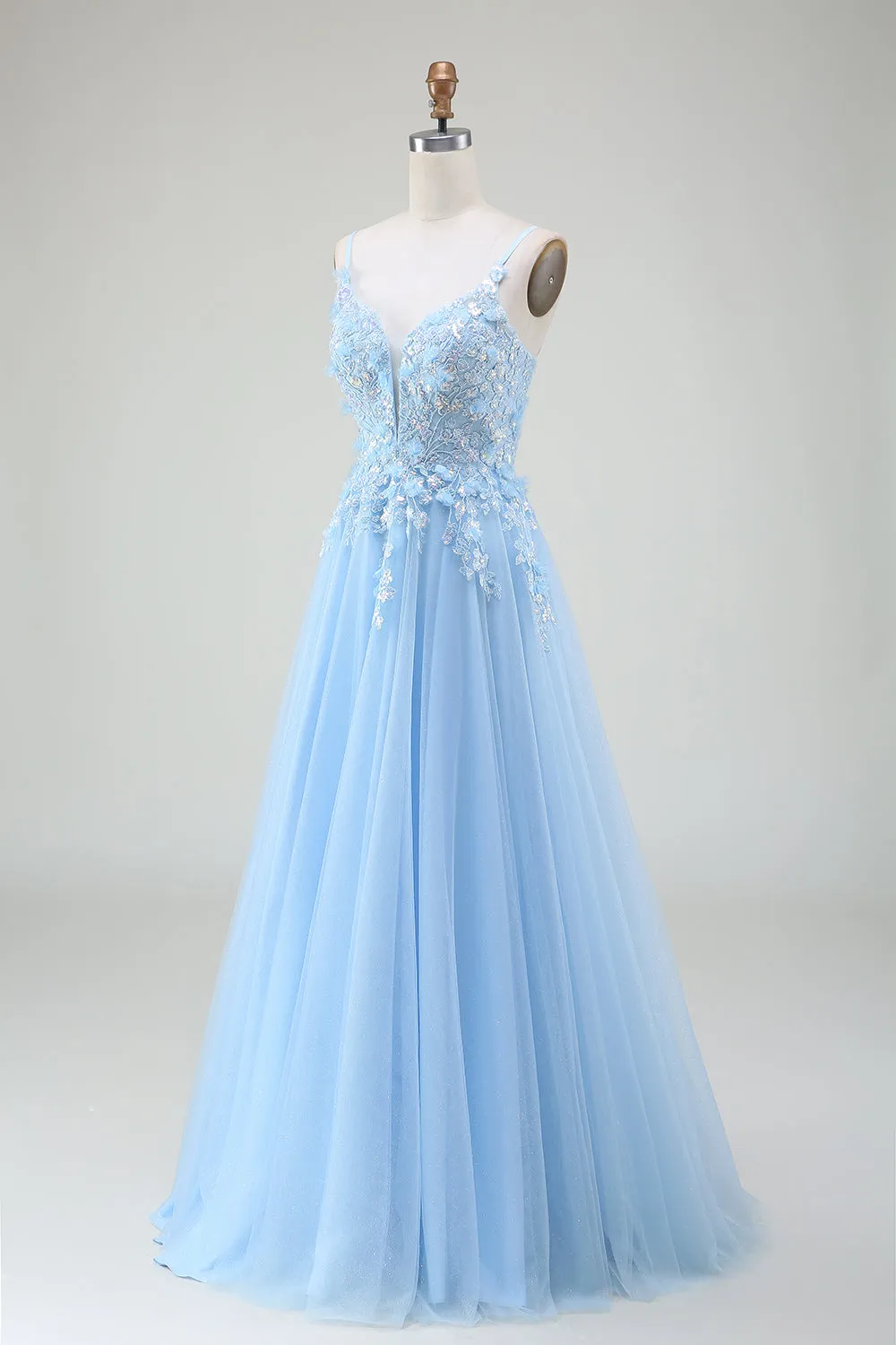 A-Line Light Blue Prom Dress with Appliques