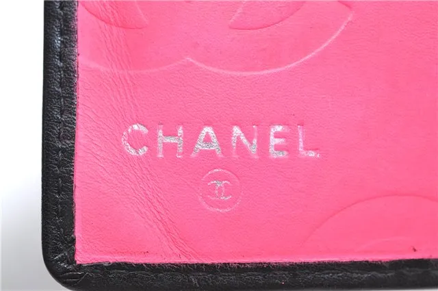 Auth CHANEL Calf Skin Cambon Line Matelasse CC Logo Long Wallet Black Box J0515