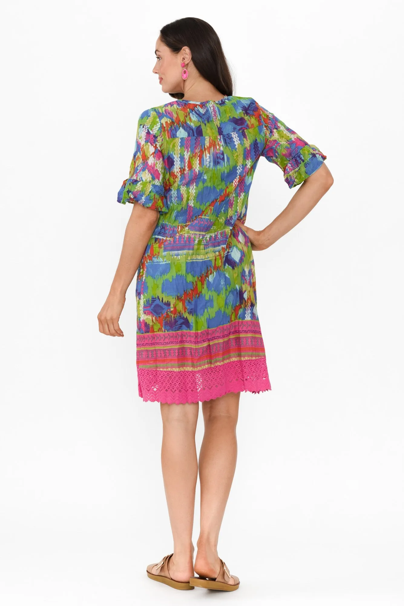 Cayman Green Abstract Cotton Tunic Dress