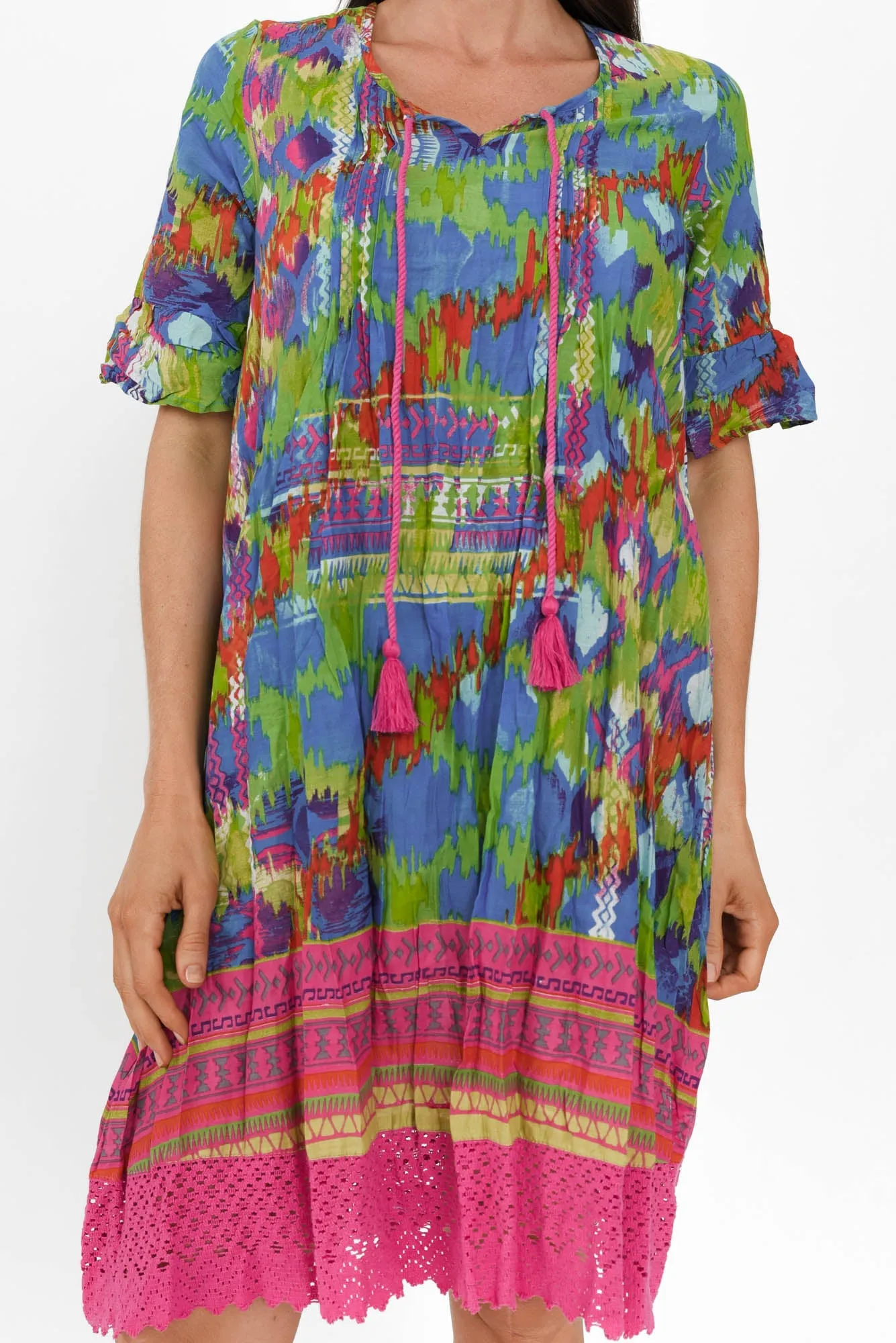 Cayman Green Abstract Cotton Tunic Dress