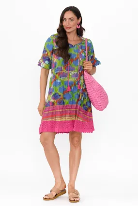 Cayman Green Abstract Cotton Tunic Dress