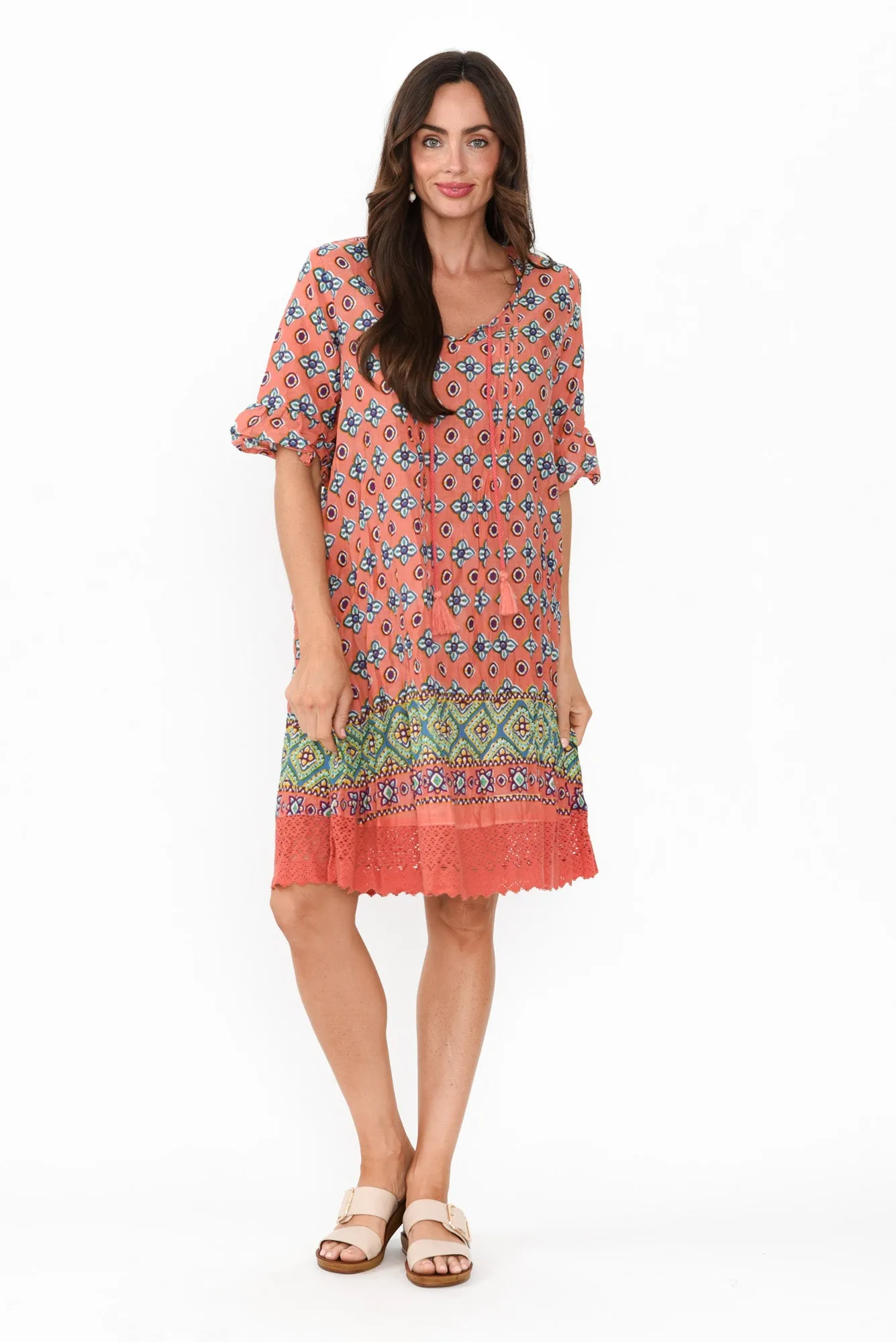 Cayman Orange Mosaic Cotton Tunic Dress