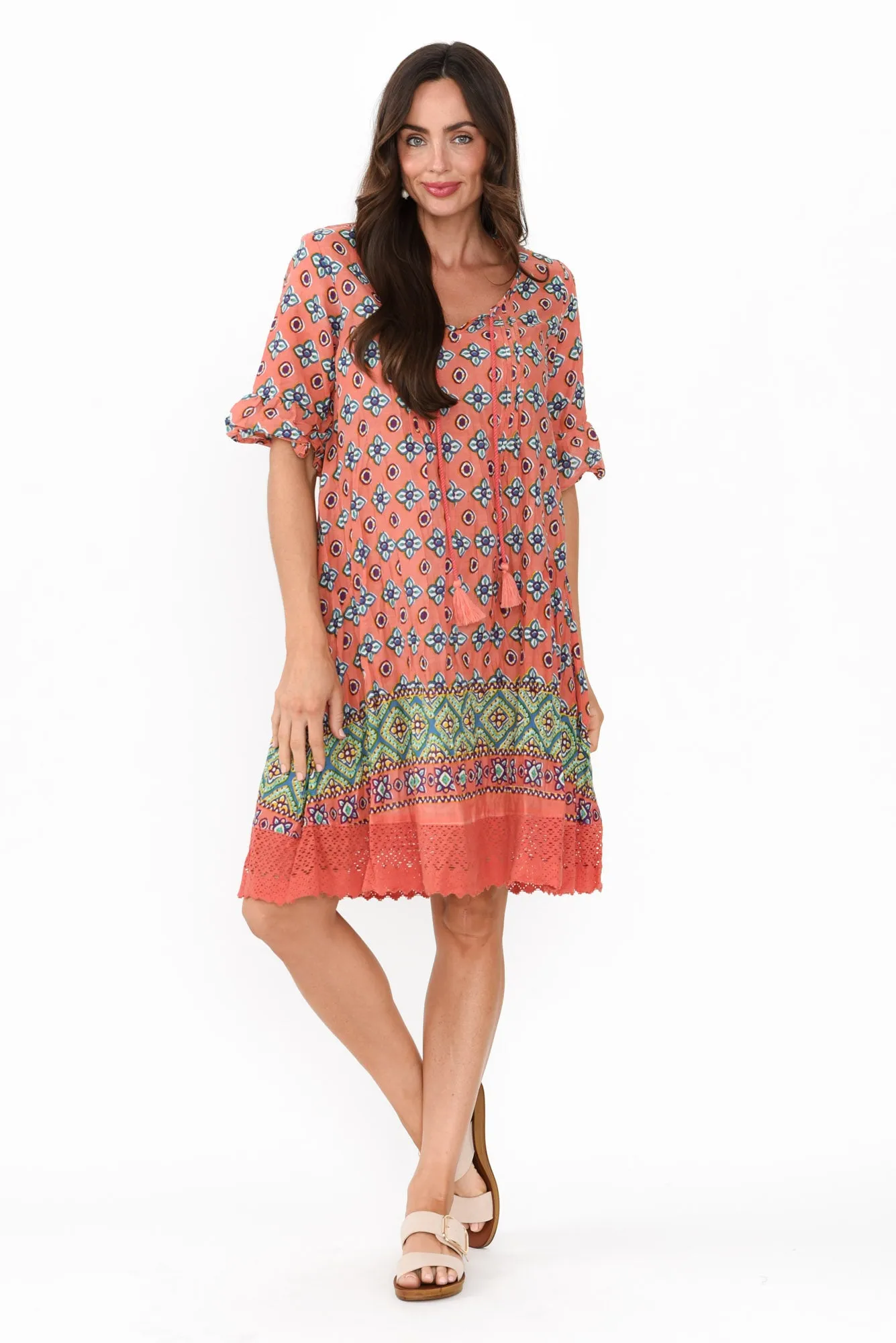 Cayman Orange Mosaic Cotton Tunic Dress