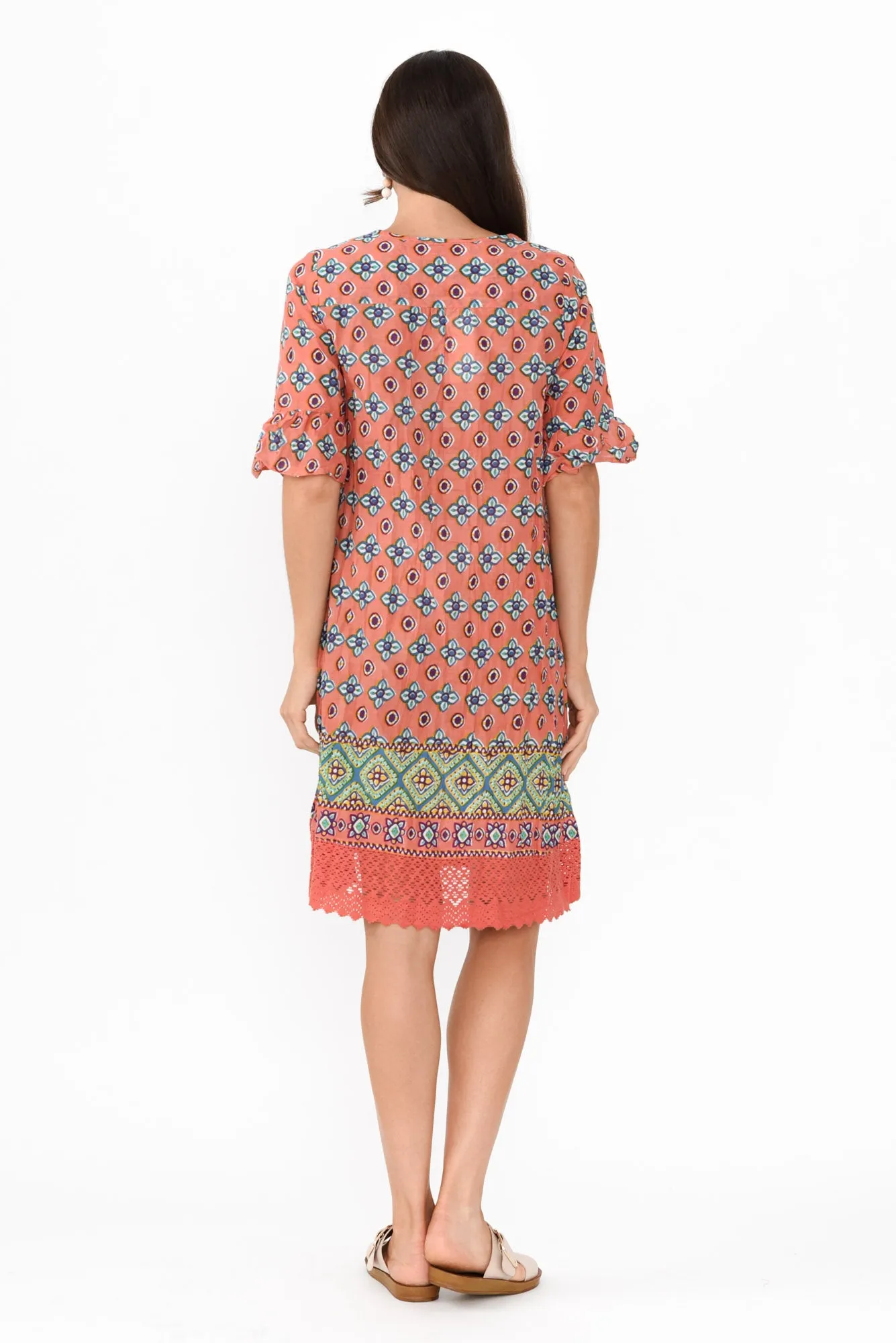 Cayman Orange Mosaic Cotton Tunic Dress