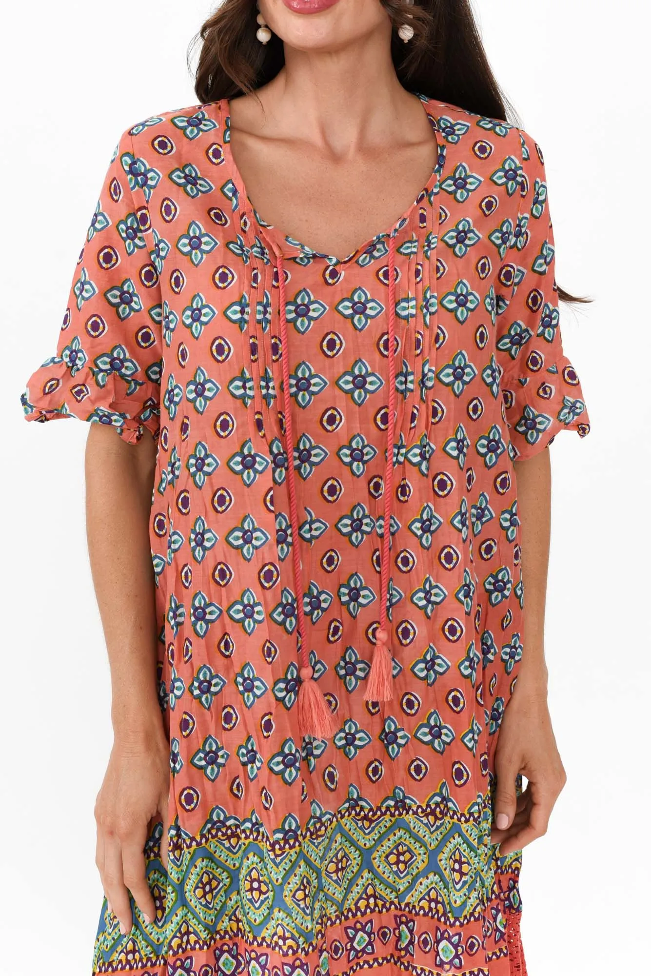 Cayman Orange Mosaic Cotton Tunic Dress