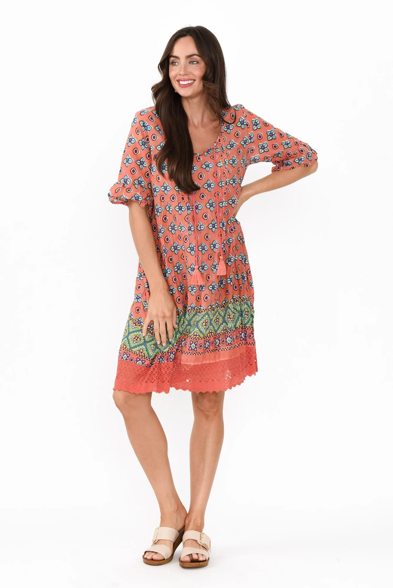 Cayman Orange Mosaic Cotton Tunic Dress