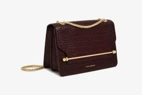 East/West - Croc-Embossed Leather Burgundy