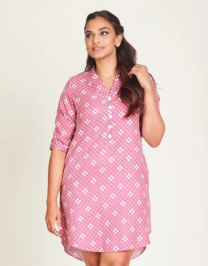 Printed Dress with Folded Sleeves