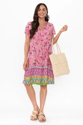 Sabina Magenta Bloom Crinkle Cotton Dress