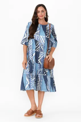 Violetta Blue Motif Cotton Dress